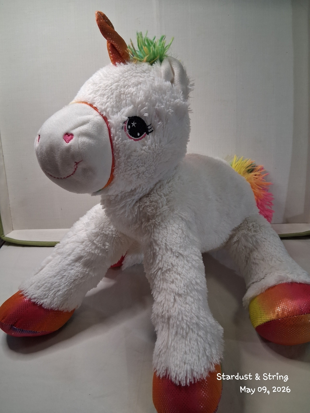 Unicorn ~ Plush White With Rainbow Shimmer Hooves By Kroger ~ 14"
